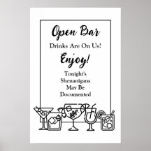 Placa de casamento engraçada com bar aberto