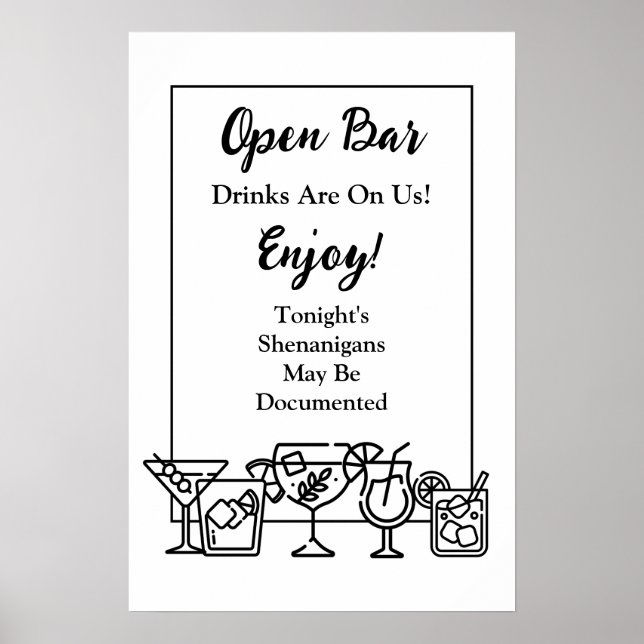 Poster Placa de casamento engraçada com bar aberto (Frente)