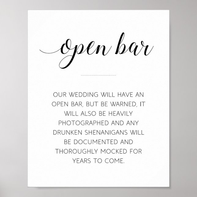 Póster Placa de casamento engraçada de bar aberto (Frente)