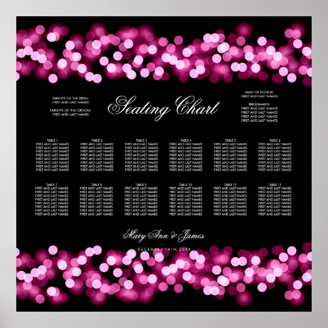 Poster Placa de Casamento Rosa Glam Hollywood Glam (Frente)