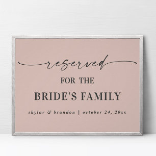Poster Placa de Casamento Rosa Reservada para a Família d
