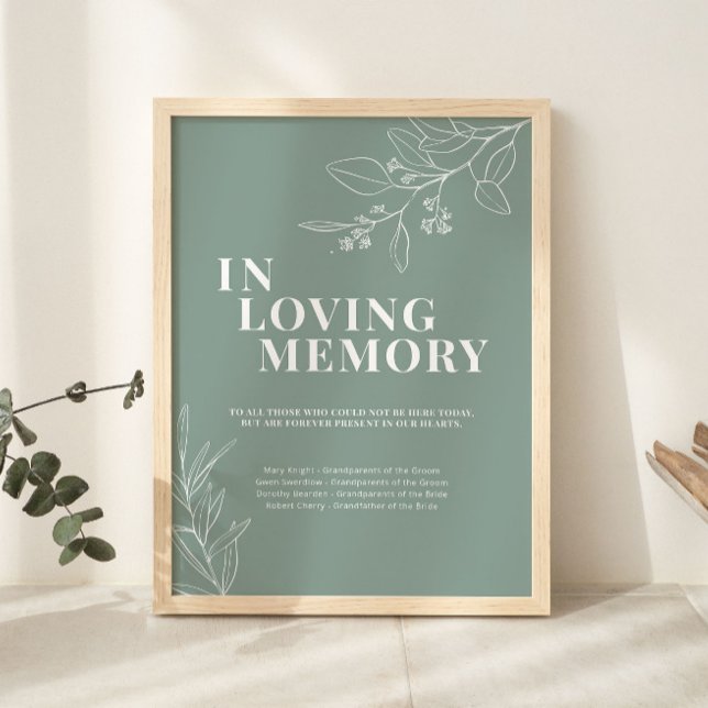 Poster Placa de casamento Sage Green In Loving Memory (Criador carregado)