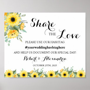 Poster Placa de Casamento Sunflower Share the Love para R