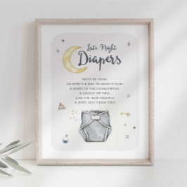 Poster Placa de Chá de Bebê de Fraldas Noturnas do Mágico
