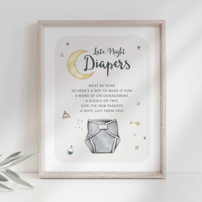 Poster Placa de Chá de Bebê de Fraldas Noturnas do Mágico (Criador carregado)