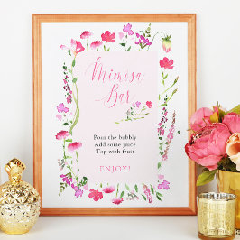 Poster Placa de Chá de Bebê de Noiva Flor Silvestre Rosa 