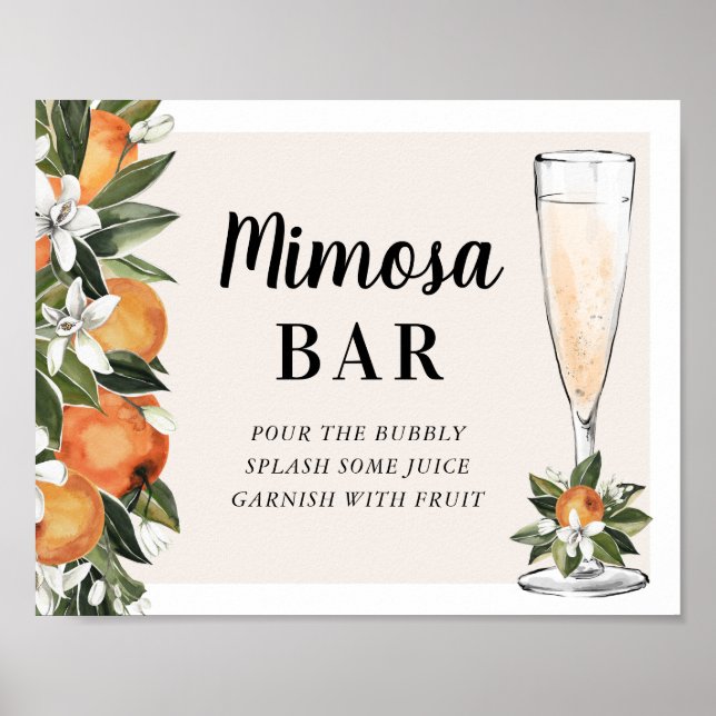 Poster Placa de Chuveiro de Bar Mimosa Flor de Laranjeira (Frente)