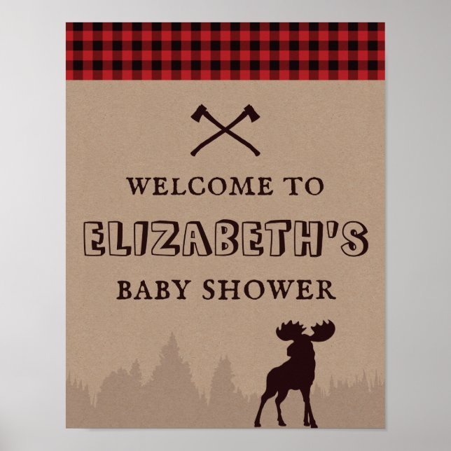 Poster Placa de Chuveiro de Bebê Lendea Xadrez Búfalo Rús (Frente)
