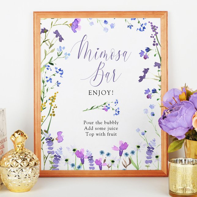 Poster Placa de Chuveiro de Noiva Mimosa Bar Flor Silvest (Mimosa Bar Sign from my Purple Wildflower Collection. Message me if you need me to create more items)