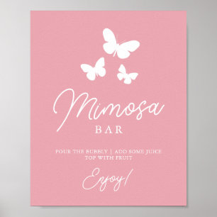 Poster Placa de Chuveiro de Noiva Pink Butterflies Mimosa