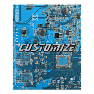 Póster Placa de Circuito PCB Azul Personalizada para Prof