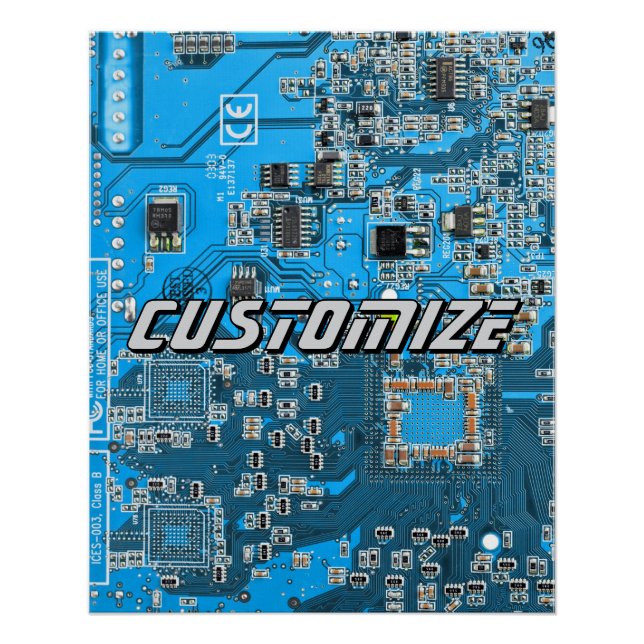 Póster Placa de Circuito PCB Azul Personalizada para Prof (Frente)