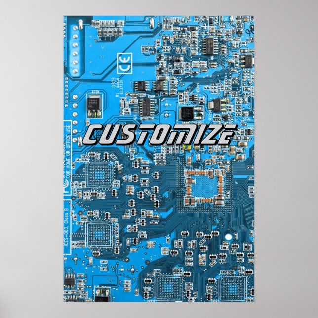 Poster Placa de Circuito PCB Azul Personalizada para Prof (Frente)