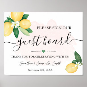Poster Placa de Convidados Casamento Recepção Limões Rosa
