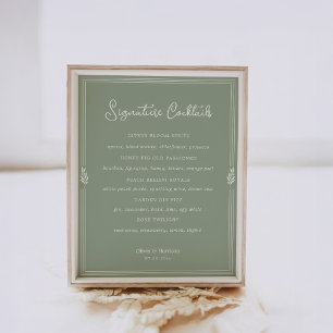Poster Placa de Coquetéis com Assinatura Oliva Verde Sage