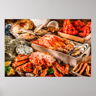 Poster Placa de cozinha do marisco como gourmet do oceano