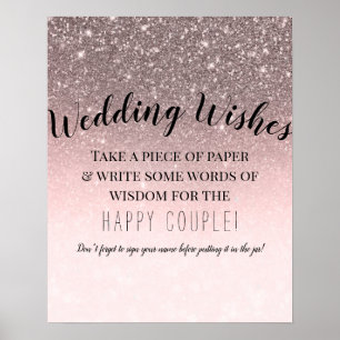 Poster Placa de Desejos de Casamento com Brilho Silver Bl