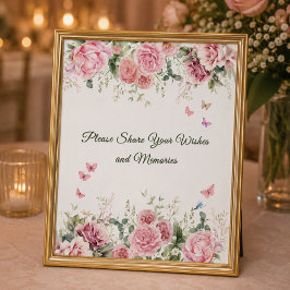 Poster Placa de Desejos e Memórias Florais Brancas