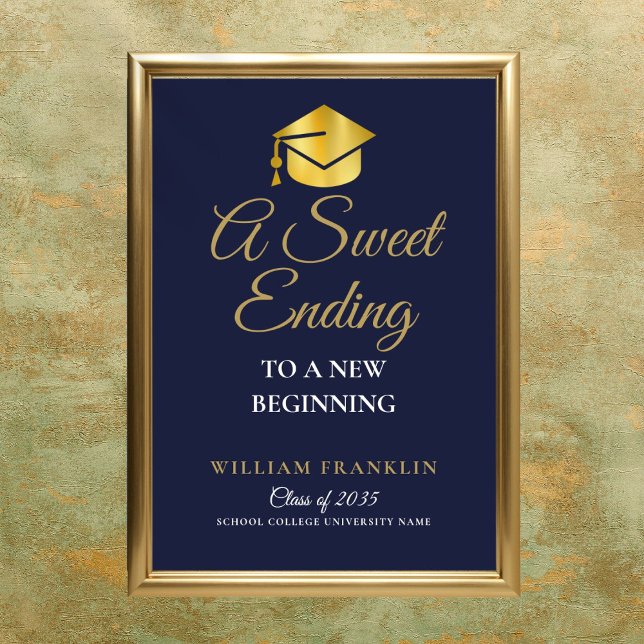 Poster Placa de Doces para Festa de Formatura Azul Marinh (Navy Blue And Gold Graduation Party Sweets Sign)