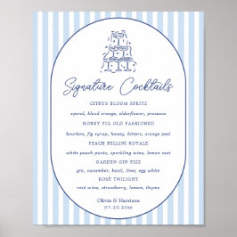 Poster Placa de Drinks de Assinatura de Casamento Blue Ca