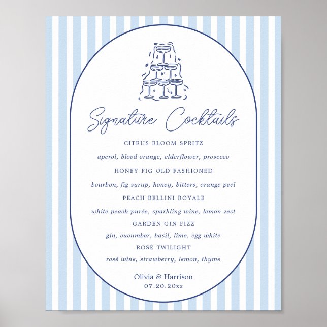 Poster Placa de Drinks de Assinatura de Casamento Blue Ca (Frente)
