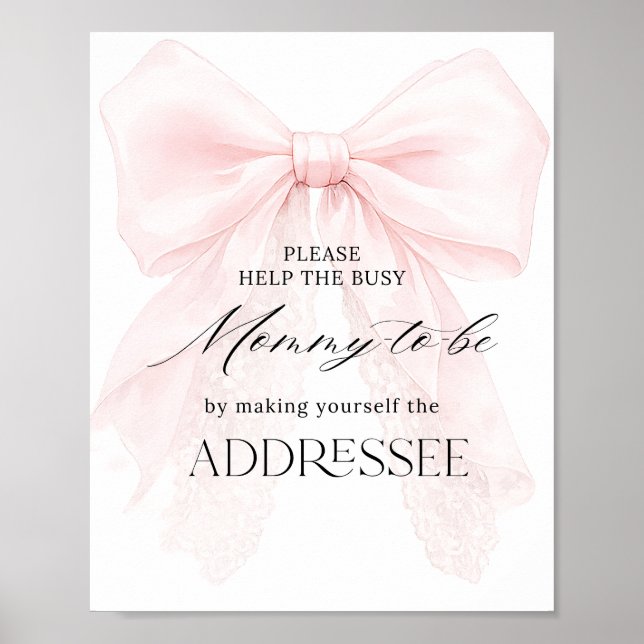 Poster Placa de Endereço para Chá de Bebê Menina com Laço (Frente)