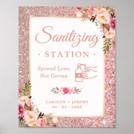 Poster Placa de Estação de Sanitização de Casamento Rosa 