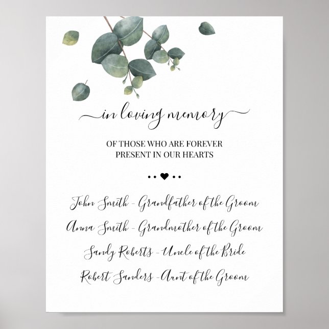 Poster Placa de Eucalipto em Memória Comemorativa (Frente)