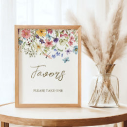 Poster Placa de Favor para Chá de Bebê Flor Silvestre Beb