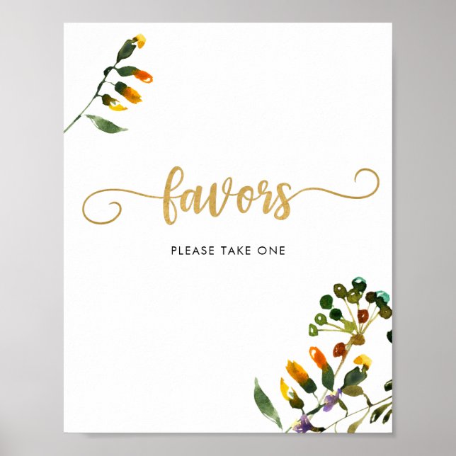 Poster Placa de favores de flor silvestre POR FAVOR PEGUE (Frente)