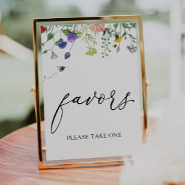 Poster Placa de Favores de Flores Silvestres e Abelhas