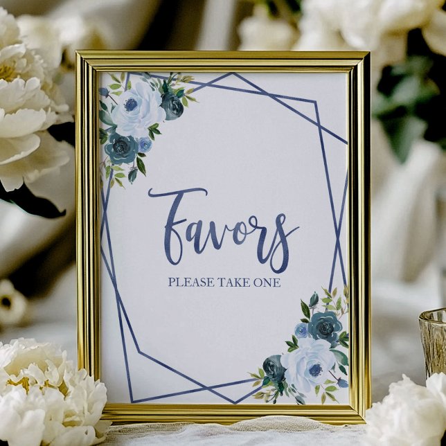 Poster Placa de Favoritos Florais em Aquarela Azul Empoei (Criador carregado)