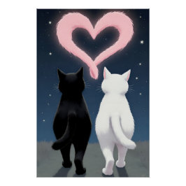Póster Placa de Férias do Dia de os namorados Gatos com C