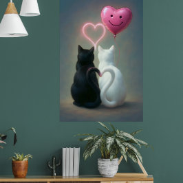 Poster Placa de Férias do Dia de os namorados Gatos com C