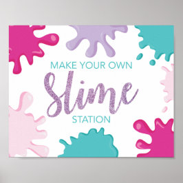Poster Placa de festa de aniversário de Slime rosa faça v