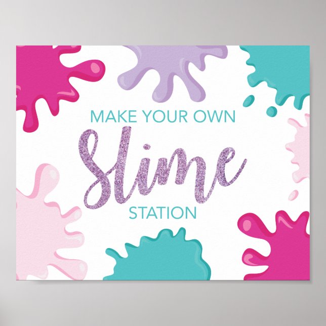 Poster Placa de festa de aniversário de Slime rosa faça v (Frente)