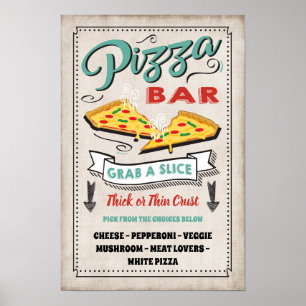Poster Placa de festa de barra de fatia de pizza