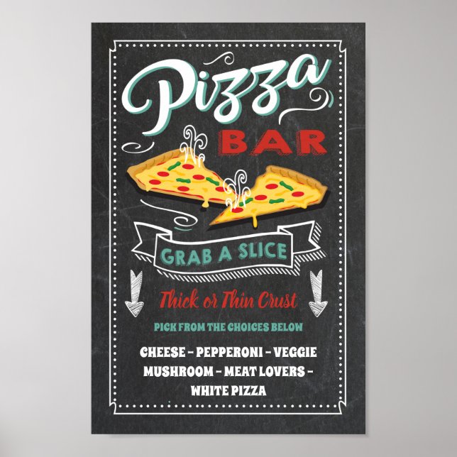Poster Placa de festa de barra de fatia de pizza (Frente)