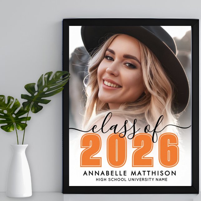 Poster Placa de Festa de Formatura Foto Laranja (Photo Orange Graduation Party Sign )