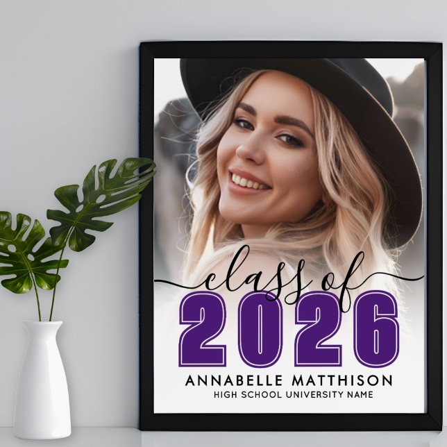 Poster Placa de Festa de Formatura Roxa Foto (Photo Purple Graduation Party Sign)