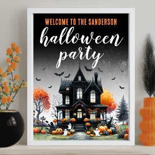 Poster Placa de festa de Halloween em casa assombrada par