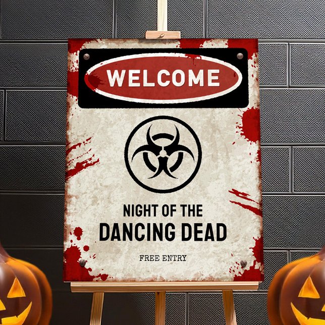 Poster Placa de festa de zumbi com sangue e símbolo de ri (Criador carregado)