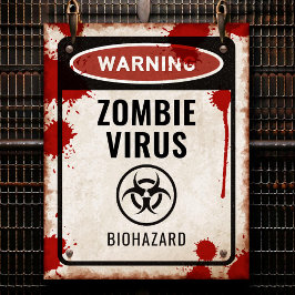 Poster Placa de festa de zumbis com sangue e risco biológ
