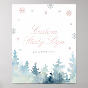 Poster Placa de festa personalizada Pink & Silver Winter