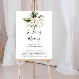 Poster Placa de Folhagem Floral Tropical Dourada Em Memór