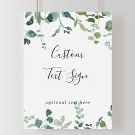 Poster Placa de Folhagem Verde com Letra Caligráfica de T