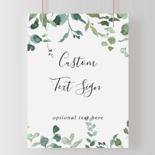 Poster Placa de Folhagem Verde com Letra Caligráfica de T