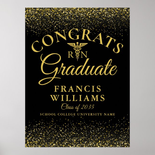 Poster Placa de Formatura de Enfermagem com Brilho Preto  (Frente)