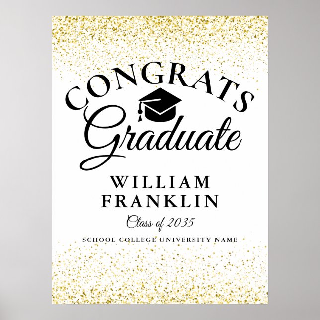 Poster Placa de Formatura Moderna com Brilho Dourado Eleg (Frente)