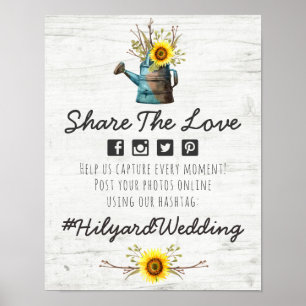 Póster Placa de Foto com Hashtag para Casamento com Giras